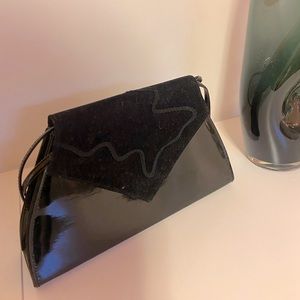 VINTAGE: Small black detailed bag, with adjustable strap, very unique shape